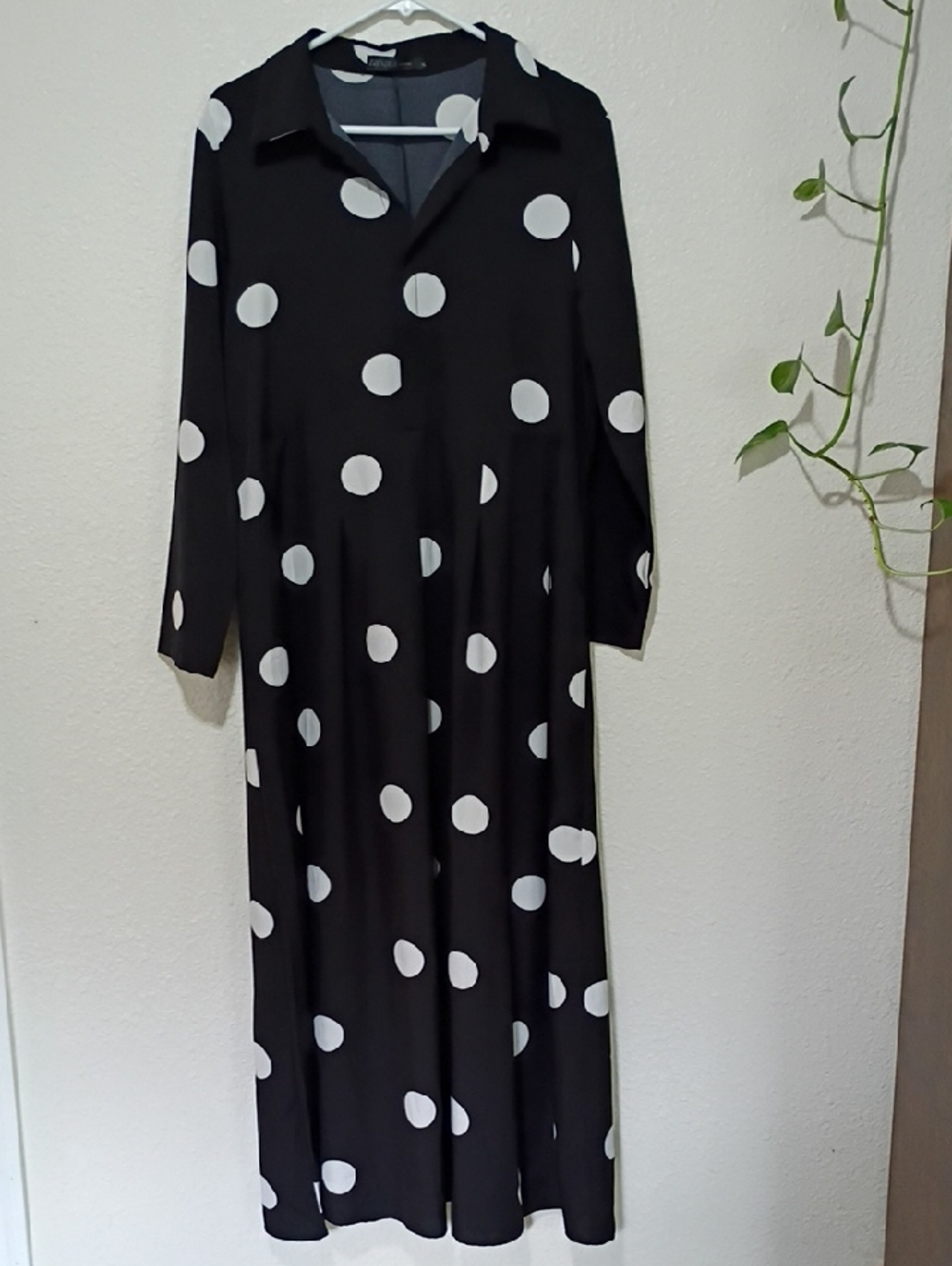 Zanzea Black Maxi Dress with White Polka Dots